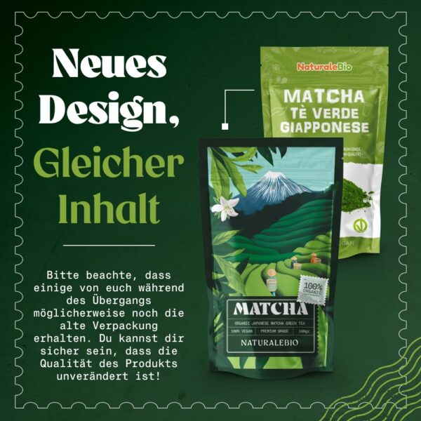 NaturaleBio Matcha Tea Powder Organic - Premium Quality - 100 g. Original Green Tea from Japan. Japanese Ideal for Drinking. Green Tea for Latte, Smoothies Drink. Made in Uji, Kyoto. - Image 6
