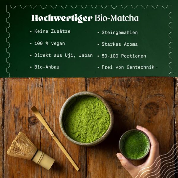 NaturaleBio Matcha Tea Powder Organic - Premium Quality - 100 g. Original Green Tea from Japan. Japanese Ideal for Drinking. Green Tea for Latte, Smoothies Drink. Made in Uji, Kyoto. - Image 3