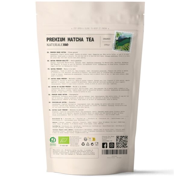 NaturaleBio Matcha Tea Powder Organic - Premium Quality - 100 g. Original Green Tea from Japan. Japanese Ideal for Drinking. Green Tea for Latte, Smoothies Drink. Made in Uji, Kyoto. - Image 10