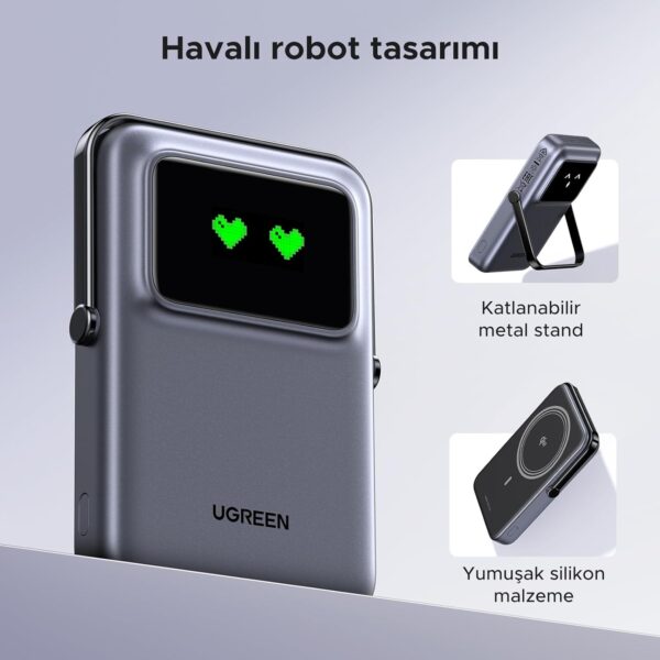 UGREEN Uno Qi2 15W Magnetic Power Bank 10000mAh, PD 20W Wireless Portable Charger with Display and Stand, Compatible with iPhone 16/15/14/13/12 Mini Plus Pro MAX (Black) - Image 8